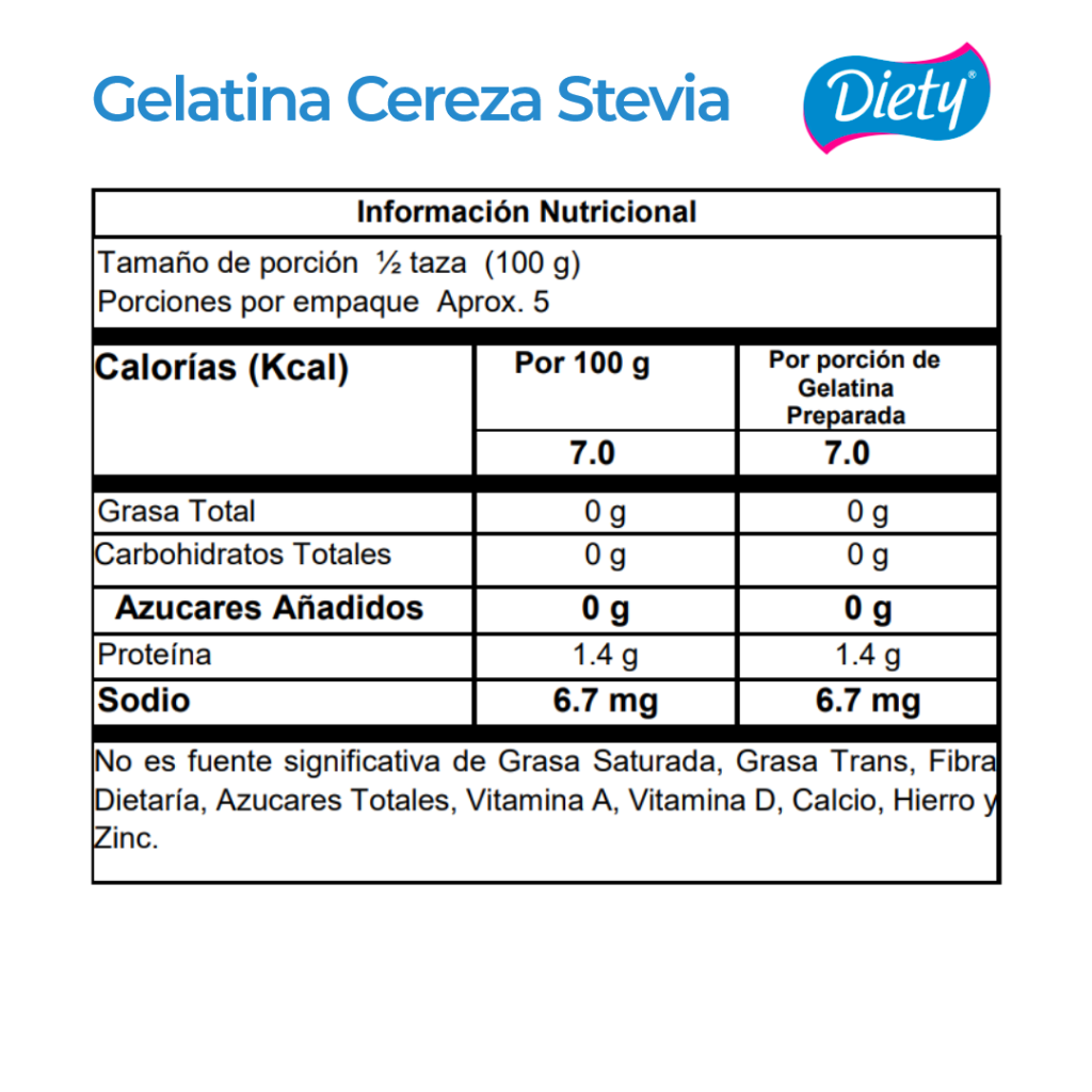 Gelatina Diety Stevia Cereza Caja x 10.5 g._2