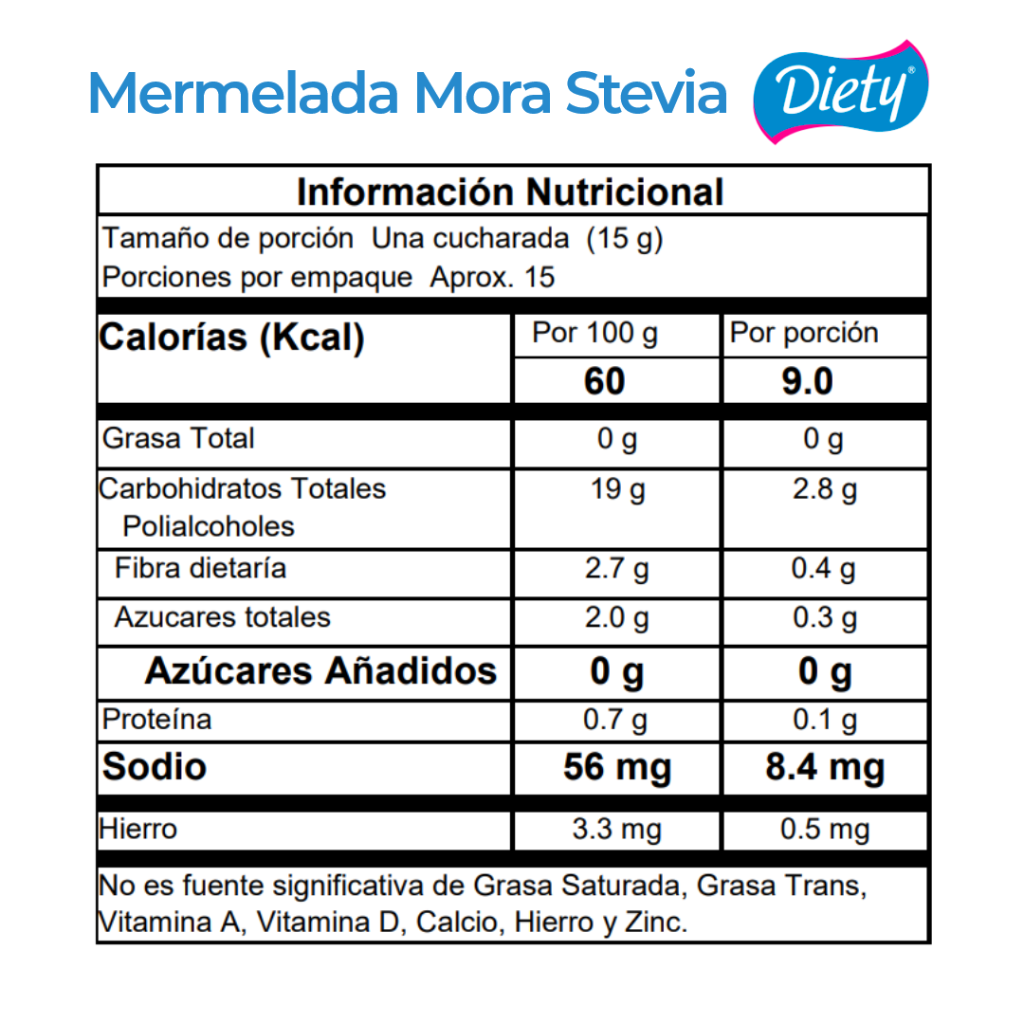 Mermelada Diety Stevia Mora Frasco x 230 g._2